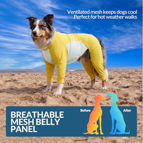 Dog Sun Shirt UV Protection, 2-in-1 Flexible Coverage Dog UV Shirt for Heat Management, Breathable Mesh and Cool Silk Touch Material Keep Pet Cooling Summer Smooth Pajamas Yellow XL - color: Yellow, size: XL