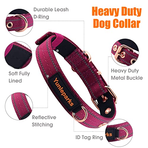 Neoprene Padded Dog Collar, Nylon Collar for Small to Large Dogs, Heavy Duty with Metal Buckle, Reflective(Small, Wine red) - color: Wine red, size: Small(Pack of 1)