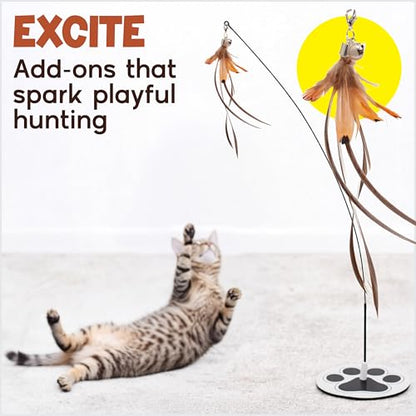 Interactive Cat Toys for Indoor Cats - 5 Replacement Feathers with Bells - Teaser Wand Toy - Self Play Bird Simulation - Bored Adult Feline Hunting Solo Chaser Activity - Kitten Juguetes para Gatos - color: Pounce & Play Bundle