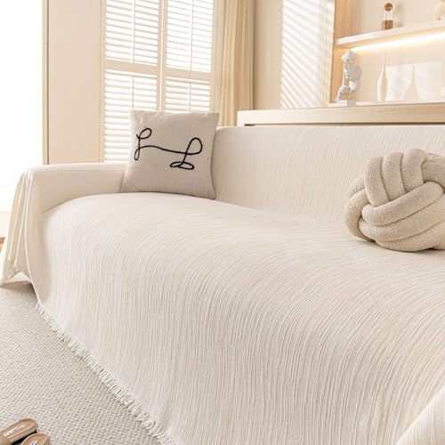 Couch Covers Sofa Cover for 2 Cushion Washable, Loveseat Slipcovers for Dogs, Pet L Shape Sectional Sofa Protector, Boho Couch Cover Blanket, Vertical Slub Chenille, White, 71"x102" - color: White, size: 71" ×102