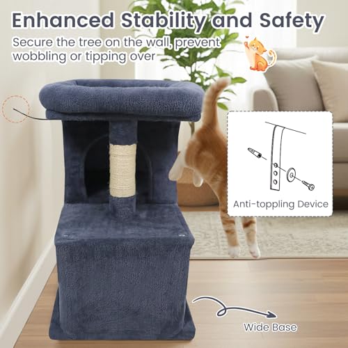 Tangkula Small Cat Tree for Indoor Cats, 25.5 Inch Cat Tower with Sisal Scratching Posts, 2 Large Cat Condos with Padded Top Perch, Modern Cat Climbing Furniture for Adult Cats & Kittens (Dark Gray) - color: Dark Gray