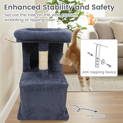 Tangkula Small Cat Tree for Indoor Cats, 25.5 Inch Cat Tower with Sisal Scratching Posts, 2 Large Cat Condos with Padded Top Perch, Modern Cat Climbing Furniture for Adult Cats & Kittens (Dark Gray) - color: Dark Gray