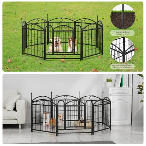 Heavy Duty Foldable Metal Dog Playpen for Indoor and Outdoor Use – Sturdy Pet Exercise Fence with Secure Door (Black + Iron)