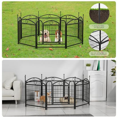 Heavy Duty Foldable Metal Dog Playpen for Indoor and Outdoor Use – Sturdy Pet Exercise Fence with Secure Door (Black + Iron)