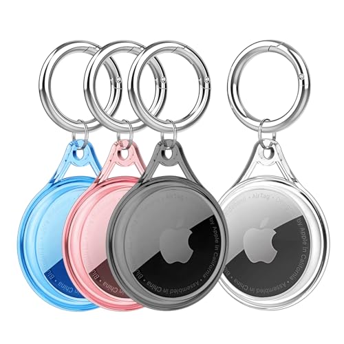Waterproof Airtag Holder Case, Airtag Dog Collar Holder Case,Airtag Keychain Accessories,Soft TPU Full Protecive Anti-Scratch Air tag Case GPS Tracker for Luggage,Keys,Cat&Dog Collar-4 Color - color: Black+Clear+Pink+Blue