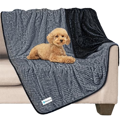 PetAmi Waterproof Dog Blanket, Leakproof Puppy Blanket for Medium Large Dogs, Furniture Sofa Couch Cover Protector, Fleece Pet Throw Indoor Cat Kitten, Reversible Washable Soft Plush, 40x60 Black Gray - color: Black/Gray, size: Large (40x60)