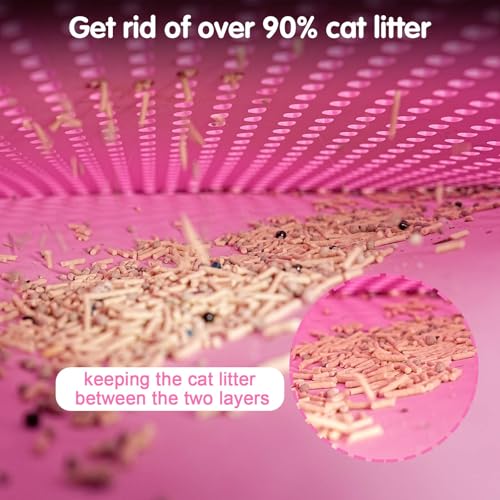 Cat Litter Mat, 21 x 14 Inches Large Honeycomb Double Layer Cat Litter Trapping Mat, Non Slip Waterproof Urine Proof Cat Litter Box Mat, Kitten Supplies and Essentials, Pink - color: Pink