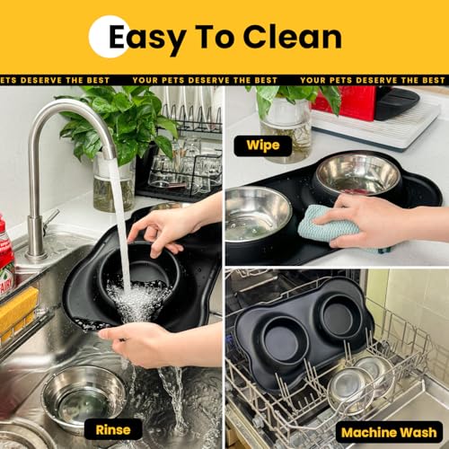 Conlun Stainless Steel Dog Bowls with Non-Slip Silicone Mat, Spill Proof Food & Water Bowls Set, Easy Clean Puppy Food Dish, Dishwasher Safe, Suitable for Dogs Cats Pet Under 20lbs, Small, Black - color: Black, size: Small-13 oz