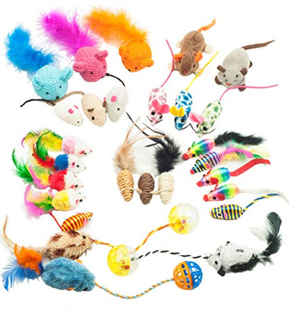 Fashion's Talk Mouse Cat Toys Mixed Bag 27 Assorted Mice Toy for Cats Kitten Catnip,Feather,Furry,Rattle,Plush,Interactive Kitty Toys - size: Assorted mice pack