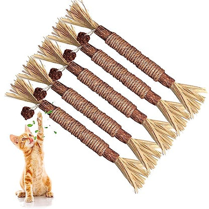 GBSYU 5 Pack Silvervine Cat Toy, Silvervines Sticks Cat Toys for Indoor Cats, Cat & Kitten Chew Toys for Aggressive Chewers, Cat Dental Toy for Kitten Teeth Cleaning, Matatabi Silvervine for Cats - size: 5PCS