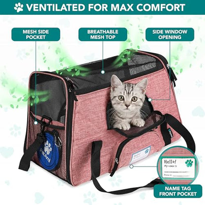 PetAmi Airline Approved Pet Carrier for Cats & Small Dogs, Soft Sided TSA Travel Carrier Bag with Sherpa Bed, Breathable Mesh Ventilation, Collapsible Bowl, Up to 18 lbs, Small Heather White Red - color: Light Red, size: Small - 17"L x 10.2"W x 11.2"H