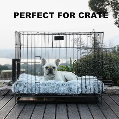 Bedfolks Waterproof Dog Crate Bed, Plush With Removable Washable Cover, Faux Fur Crate Pad for Medium Dogs, Fluffy Kennel 29"x21", Dark Grey - color: Dark Grey, size: Medium(29x21'')