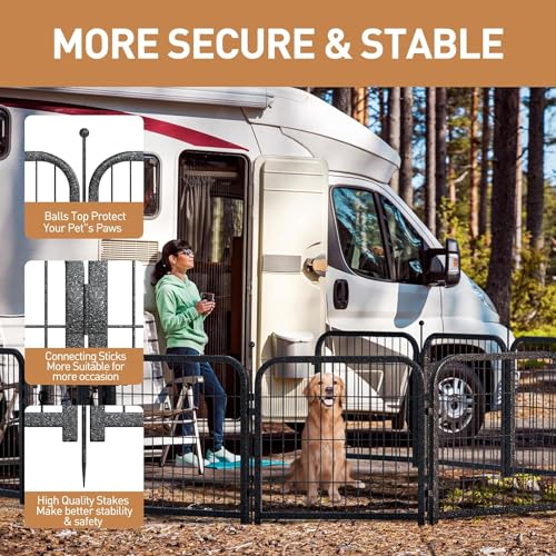 Metal Dog Playpen, 24" Inch Height 16 Panels, Ideal Dog Fence for Large/Medium/Small Dogs Indoor & Outdoor Bliss, Perfect Dog Pen for Camping, Yard and RV | Black-Silver