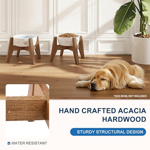 RAINBLELAND Elevated Dog Bowl Stand for Small Dogs, 7" Tall Raised Dog Bowl Stand Fits Up to 7" Bowls, Solid Acacia Wood Dog Bowl Holder, Set of 2 Wooden Dog Feeding Stands (Stand Only) - color: Small - 2 Pack