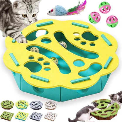 Cat Scratch Puzzle Enrichment Box, Cat Nail File Enrichment Box with Balls, Interactive Cats Scratches Puzzle Boxs - Bite & Scratch Resistant, for Indoor Bored Cats Scratching Hunting (Turquoise-B) - color: Turquoise-B