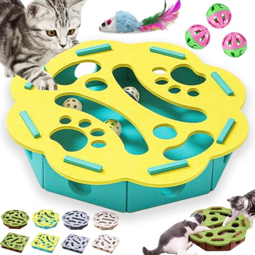 GDSAFS Cat Nail File Enrichment Box, Cat Scratch Puzzle Enrichment Box, Interactive Felt Cats Puzzle Toy with Bell, Bite & Scratch Resistant, for Indoor Cats Scratching Hunting Mental (White-B) - color: White-B