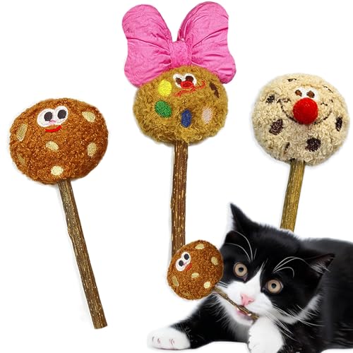 Silvervine Sticks for Cats (3-Pcs), Catnip Lollipop Cat Toy for Indoor Cats, Natural Cat Chew Toys for Kitten Teething and Teeth Cleaning - color: 3 Pcs