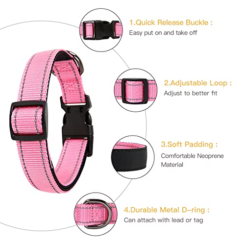 HEELE Dog Collar, Reflective Dog Collar, Soft Neoprene Padded Breathable Nylon Pet Collar Adjustable for Small Dogs, Pink, S(10.23-14.96") - color: Pink, size: Small (10.23-14.96")