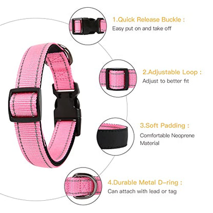 HEELE Dog Collar, Reflective Dog Collar, Soft Neoprene Padded Breathable Nylon Pet Collar Adjustable for Small Dogs, Pink, S(10.23-14.96") - color: Pink, size: Small (10.23-14.96")