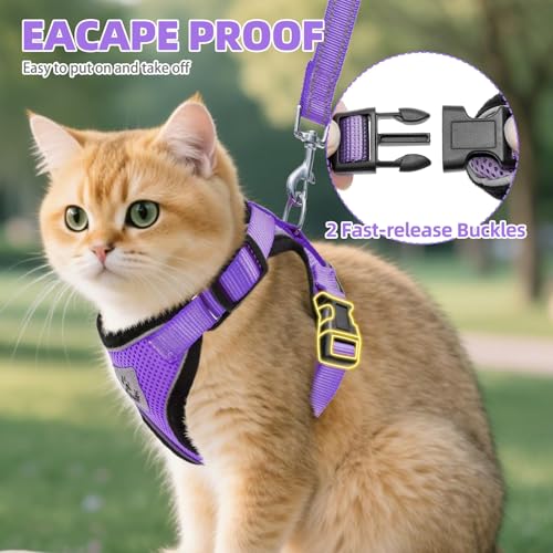 PUPTECK Cat Harness and Leash Set Escape Proof Reflective Cat Walking Harness Adjustable Soft Breathable Mesh Vest for Small Pets, Purple, XS - color: Purple, size: XS (NECK 8.5", CHEST 11"-14")