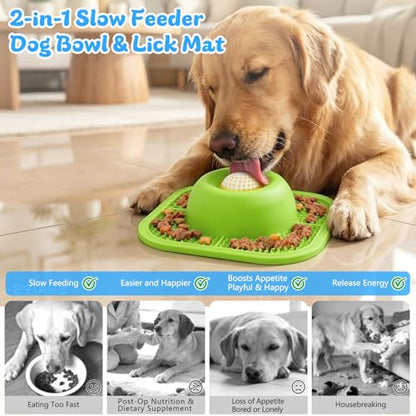 Slow Feeder Dog Bowls & Lick Mat for Liquid and Thick Treat, Anti-Slip Dog Lick Bowl with Interactive Rolling Ball, 5/6 Cup Pup Licking Toy for Large Medium Small Dogs and Cats Green - color: Green