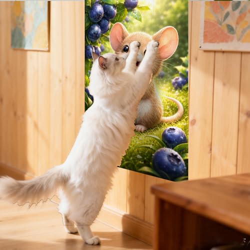 Cat Scratch Pad 15.3x23.6 Inches Polyester Synthetic Fiber, Cute Mouse & Blueberries Print, wall cat Scratcher, Scratching mat, Home Decor, Kitchen, Pantry (2pcs) - color: TT21437-2pcs