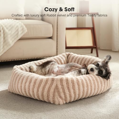 MIXJOY Dog Beds Large Sized Dogs, Washable Dog Bed with Removable Cover, Soft Rectangle Dogs Ded Fluffy Plush Faux Fur Pet Bed with Anti-Slip Bottom, 36"x27"x8", Beige - color: Beige, size: L(36"Lx27"Wx8"Th)