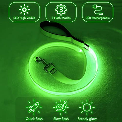 Colaseeme Light Up Dog Leash, LED Pet Leashes USB Rechargeable, Glow Safety Dogs Lights at Night (4FT,Green) - color: Green, size: 4FT