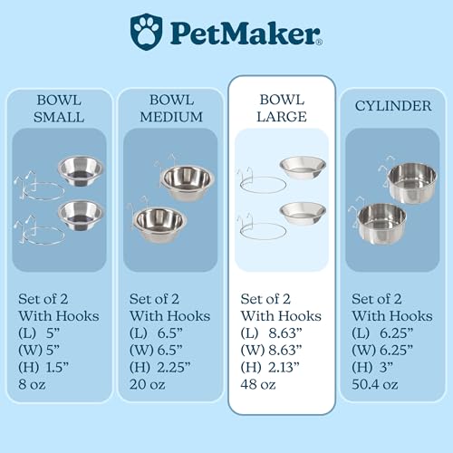 Set of 2 Stainless-Steel Dog Bowls - Cage, Kennel, and Crate Hanging Pet Bowls for Food and Water - 48oz Each and Dishwasher Safe by PETMAKER - size: 48 oz