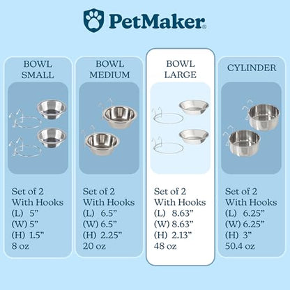 Set of 2 Stainless-Steel Dog Bowls - Cage, Kennel, and Crate Hanging Pet Bowls for Food and Water - 48oz Each and Dishwasher Safe by PETMAKER - size: 48 oz