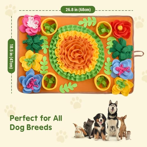 Avont Snuffle Mat for Dogs, Sniff Activity Interactive Sniffing Feeding Puzzle Slow Feeder for Puppies Cats Pets, Stress Relief Foraging Skills Brain Stimulation Enrichment -Floral