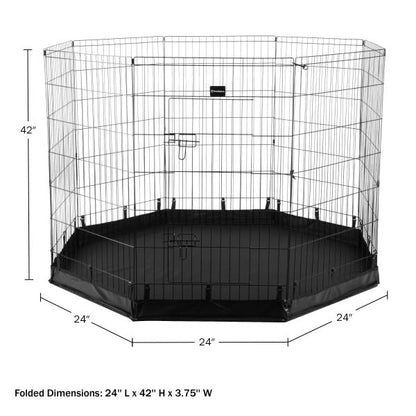 Dog Playpen - Foldable Metal Exercise Puppy Play Pen with Eight 24x42in Extra-Tall Panels and Gate - Indoor/Outdoor Dog Fence with Fabric Bottom for Dogs, Cats or Small Animals by PETMAKER (Black) - size: 24" x 42"