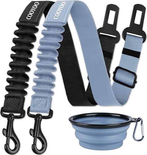 Dog Seat Belt,3 Piece Set Retractable Dog Car Adjustable Seatbelts for Vehicle Nylon Pet Safety Heavy Duty & Elastic & Durable Car Harness for Dogs - color: Set 07-Black+Grey Blue