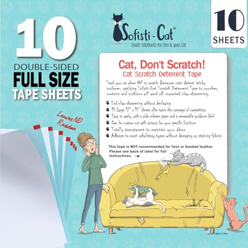 Sofisti - Cat Scratch Deterrent Tape for Furniture – 10 Double Sided Anti Scratching Sticky Tape - Cat Scratch Furniture Protector – Cat Training Tape Teaches Your Kitty Not to Scratch Your Couch - size: 10 sheets
