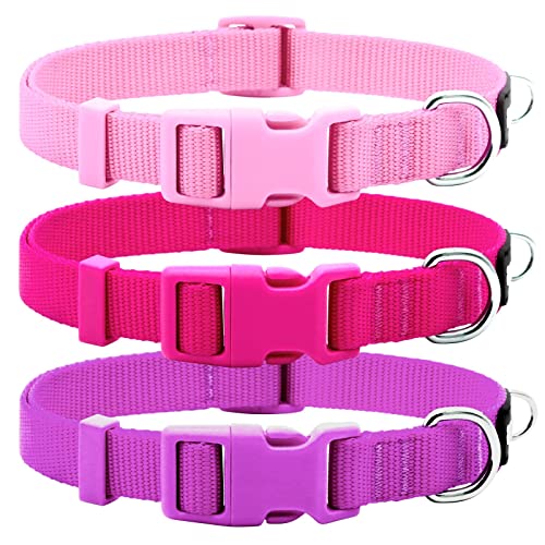 3 Pack Dog Collars Comfortable and Adjustable Nylon Dog Collars for Puppy Small Dogs, XS (8-12inch)，Pink, Hot Pink and Purple - color: 2#3 Pack (Pink), size: X-Small (Neck: 8"-12")
