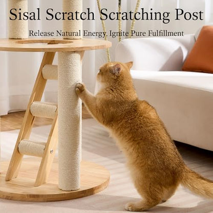797Audio Wood Modern Cat Tree, 61.5" Tall Cat Tower with Sisal Scratching Posts, Cat Condo, Capsule and Ladder, Solid Wooden Aesthetic Multi-Level Cat Climbing Tree for Large Adult Indoor Cats - color: 62 Inch