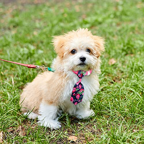 Reginary 100 Pieces Dog Bow Tie Collar Set Include 40 Dog Neckties, and 30 Puppy Bowties, 30 Collar Flowers, Adjustable Pet Ties Grooming for Small Medium Cats Pets Supply(Flamingo) - style: Flamingo