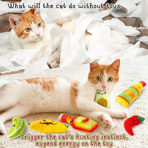 Mexican Catnip Stuffed Toys - 6Pcs Pet Days Mexican Carnival Funny Cat Toys for Cat Lovers Gifts, Cute Taco Hot Sause Avocado Lime Indoor Kitten Chew Bite Kick Interactive Pet Supplies - style: Mexican Carnival Taco Hot Sause Chili Avocado Lime