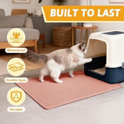 Pieviev Cat Litter Mat Double Layer Waterproof Urine Proof Trapping Mat 1 Pack (Red, 30x24 Inch (Pack of 1)) - color: Coral Red