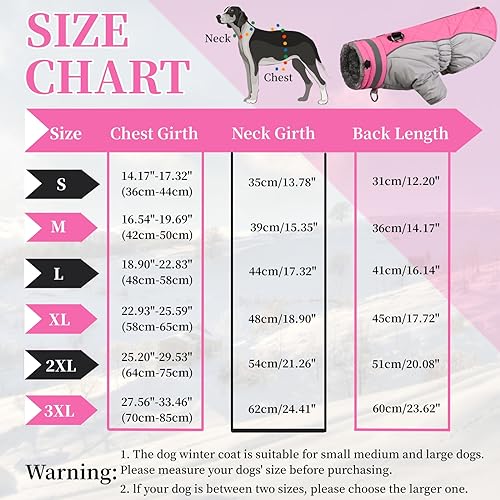 Dog Coat with Harness, Warm Dog Winter Coat Waterproof Dog Cold Weather Jacket Padded Dog Fleece Vest for Small Medium Large Dogs, Reflective High Collar Dog Winter Snowsuit Coat, Rose Red 2XL - size: XX-Large