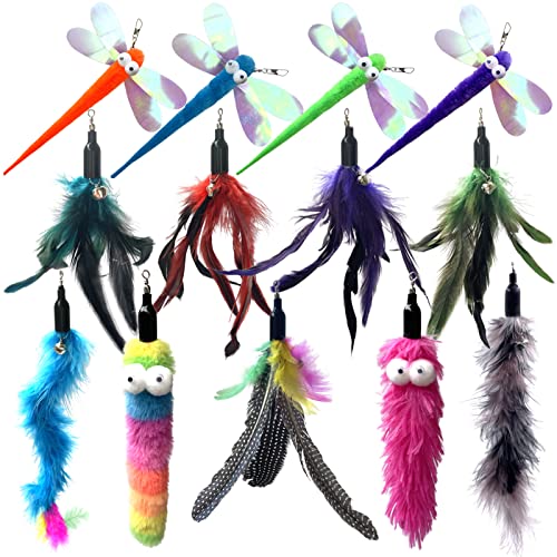 AcceLeah Cat Worm Toy Refills Cats Teaser Toys Wand Replacement Cat Wand Attachments 13Pcs Cat Worms and Dragonfly Refill,Cat Wand Toy Assorted Teaser Refills with Bell (13Pcs) - color: 13Pcs