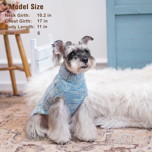 BEAUTYZOO Small Dog Sweater -Turtleneck Pullover Classic Cable Knit Fuzzy Winter Coat Dog Cold Weather Clothes for Small Medium Dogs Puppy Girl Boys(Gradient Cyan, L) - color: Cyan Blue, size: L (Back: 20",Chest: 26", Neck: 17")
