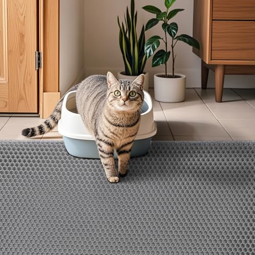 XL Cat Litter Mat - 45"x32" Extra Large, Honeycomb Double Layer Traps Litter, Washable & Urine Proof, Non-Toxic EVA for Multi-Cat Homes (Grey) - color: Grey