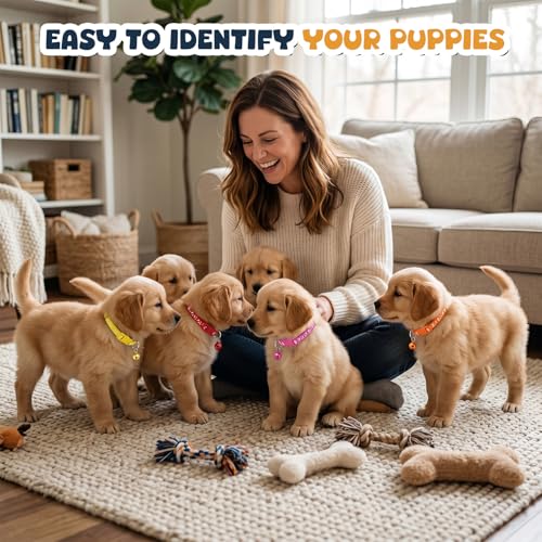 45 Pcs Puppy Collar and Leash, Colorful Adjustable Dog Collars with Marker Straps Soft Polyester Paw Pet Puppy Collar Quick Release Buckle for Small Dogs Walking Training (Detachable Bell)