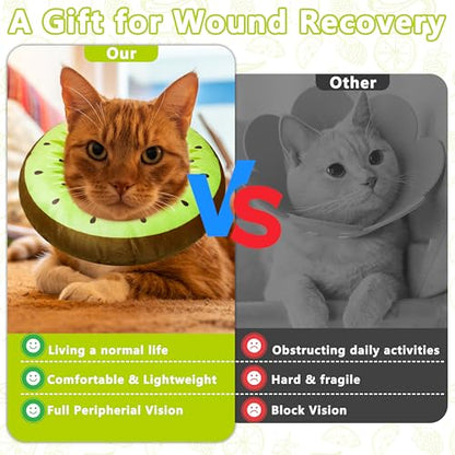 Cat Cone Collar Soft, Adjustable Cat Recovery Cone to Stop Licking, Cute Kitten Donut Collar After Surgery, Elizabethan Collars for Kittens, Lightweight Cats Neck Cones (Kiwifruit, Medium) - color: Kiwifruit, size: Medium