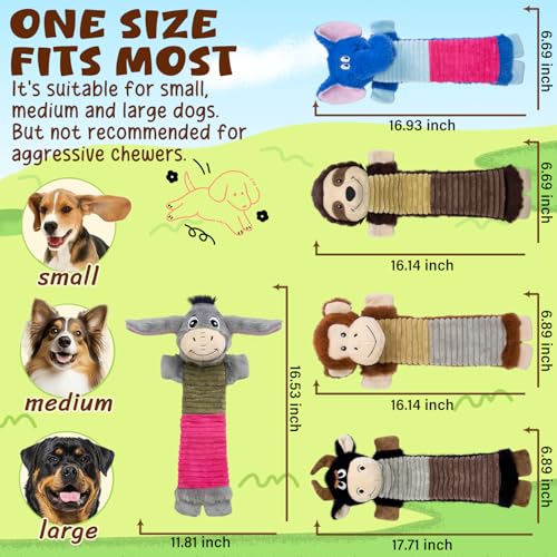 5 Pack No Stuffing Dog Squeaky Toys, Dog Chew with Crinkle and Squeaker, Cute Animal Plush to Keep Them Busy for Tug of war, Not Suitable for Aggressive Chewers - style: Donkey, Elephant, Cattle, Monkey, Sloth