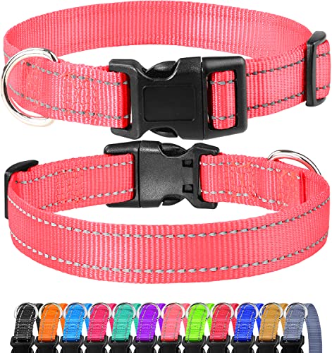Reflective Dog Collar, Sturdy Nylon Collars for Puppy and Extra Small Girl and Boy Dogs, Adjustable Dog Collar with Quick Release Buckle,Neon Pink,5/8" Width - color: Neon Pink, size: X-Small Plus (Pack of 1)