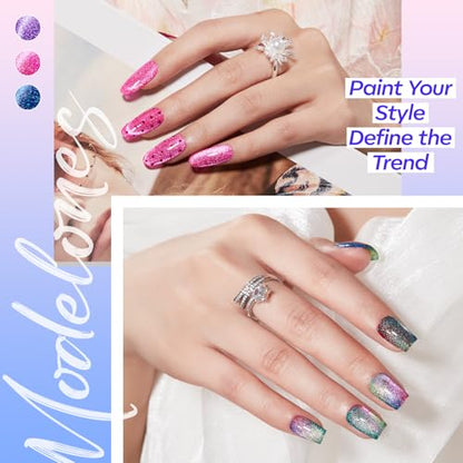 modelones Cat Eye Gel Nail Polish, 6 Colors Glitter Summer Red Pink Purple Green Blue Gel Polish Set with Magnet Sparkle Nail Gel Polish Kit Soak Off Led Nail Art Manicure Salon DIY Gifts - color: A-1 Gem Glow
