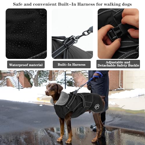 Dog Jacket Waterproof Dog Coat with Harness Built in, Christmas Puppy Winter Coat Reflective Turtleneck Puffer Snow Jackets for Small Medium Large Dogs - color: Black, size: Small