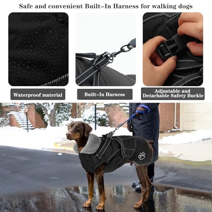 Dog Jacket Waterproof Dog Coat with Harness Built in, Christmas Puppy Winter Coat Reflective Turtleneck Puffer Snow Jackets for Small Medium Large Dogs - color: Black, size: XX-Large
